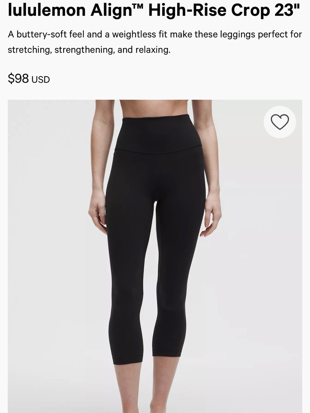 lululemon Align High-Rise Crop Leggings in Black Sz 10